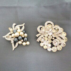 EISENBERG Ice Brooch Set Rhinestone & Faux Pearl